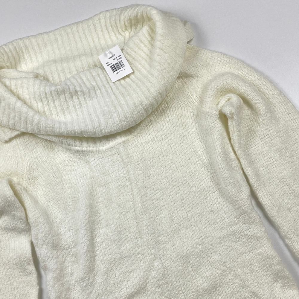 Vanity Womens Cowl Neck Sweater White Button Cuff Long Sleeve Knit Top Large